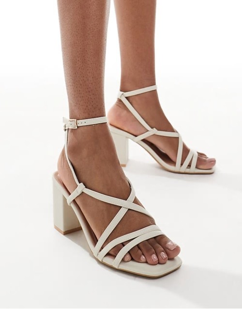 multistrap block heeled sandals in cream