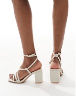 multistrap block heeled sandals in cream